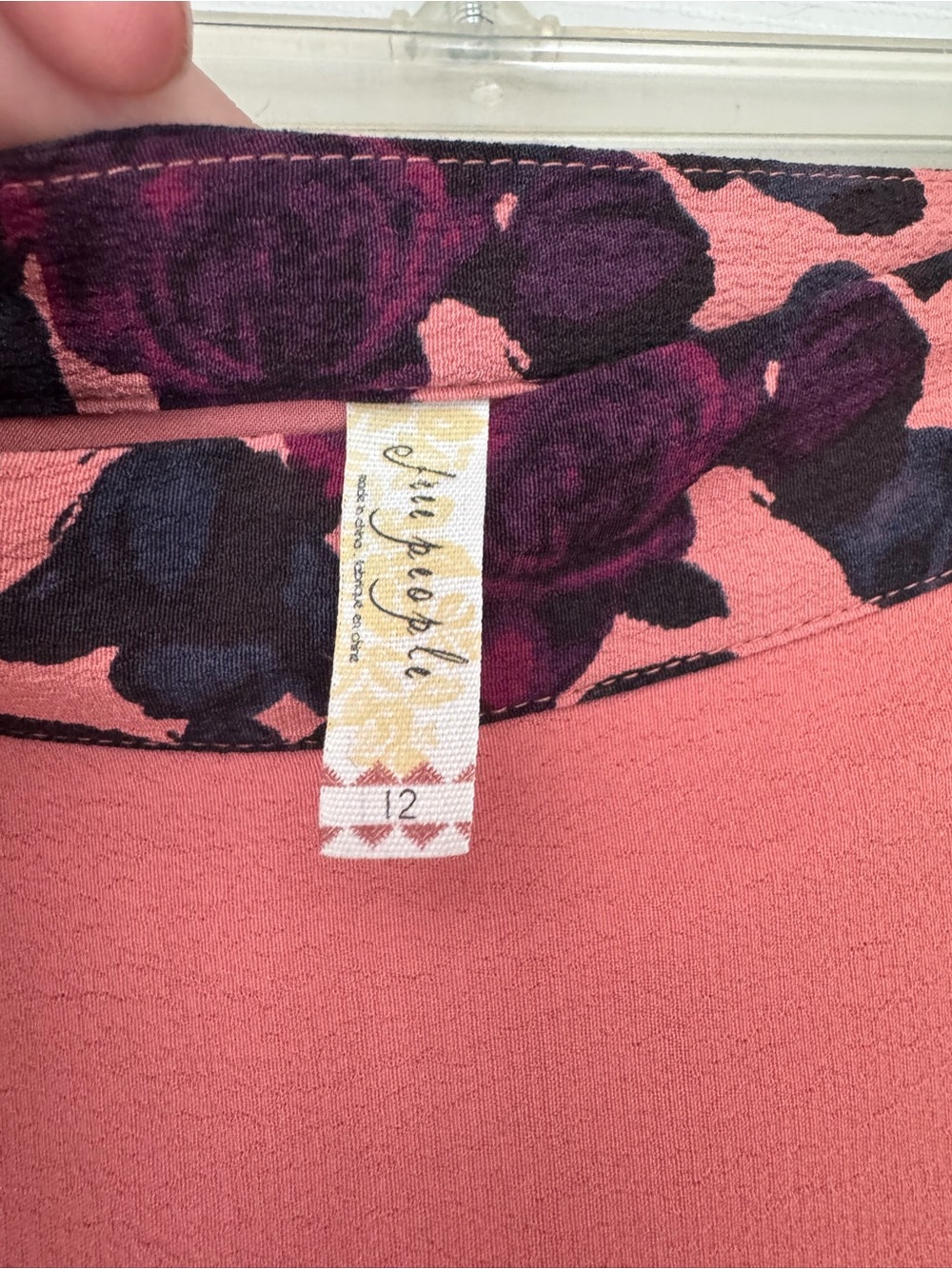 Coral Maxi Skirt with Black Floral Border - Picture 3 of 4